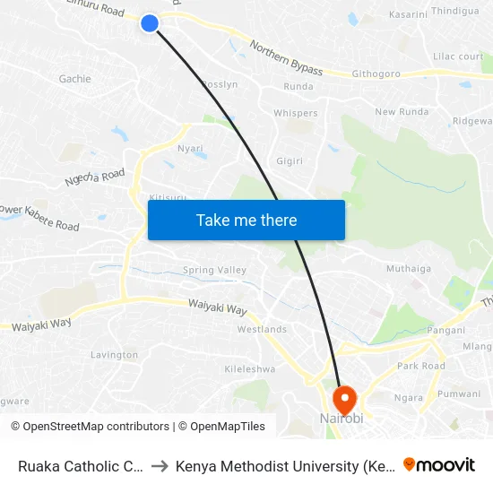Ruaka Catholic Church to Kenya Methodist University (Kemu Hub) map