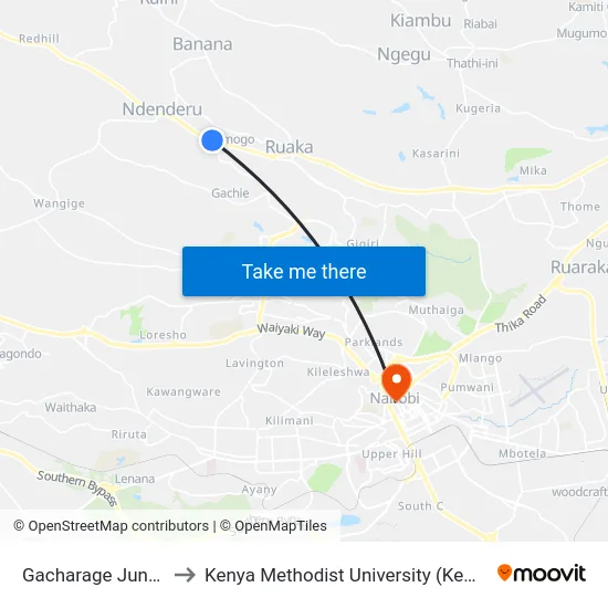 Gacharage Junction to Kenya Methodist University (Kemu Hub) map