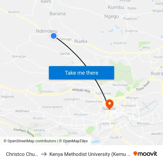 Christco Church to Kenya Methodist University (Kemu Hub) map