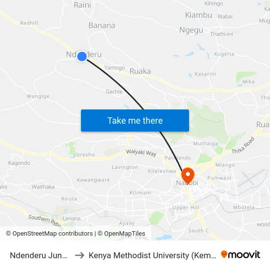 Ndenderu Junction to Kenya Methodist University (Kemu Hub) map