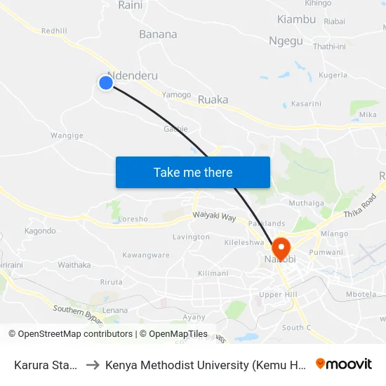 Karura Stage to Kenya Methodist University (Kemu Hub) map