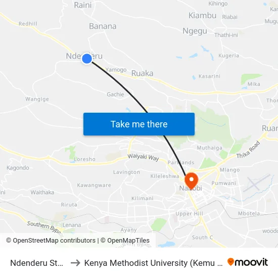 Ndenderu Stage to Kenya Methodist University (Kemu Hub) map