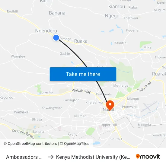 Ambassadors Stage to Kenya Methodist University (Kemu Hub) map