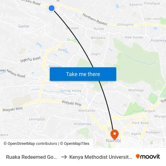 Ruaka Redeemed Gospel Church to Kenya Methodist University (Kemu Hub) map