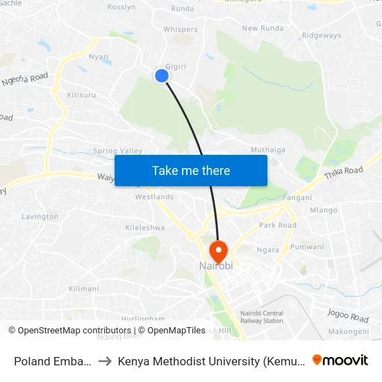 Poland Embassy to Kenya Methodist University (Kemu Hub) map