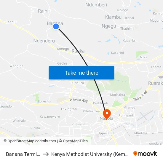Banana Terminus to Kenya Methodist University (Kemu Hub) map