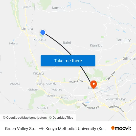 Green Valley School to Kenya Methodist University (Kemu Hub) map