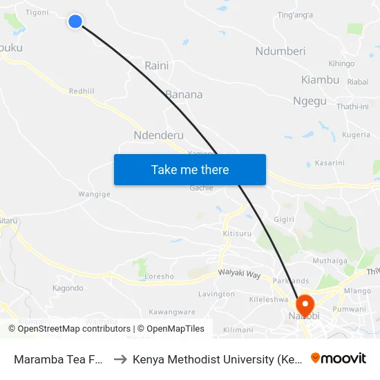Maramba Tea Factory to Kenya Methodist University (Kemu Hub) map
