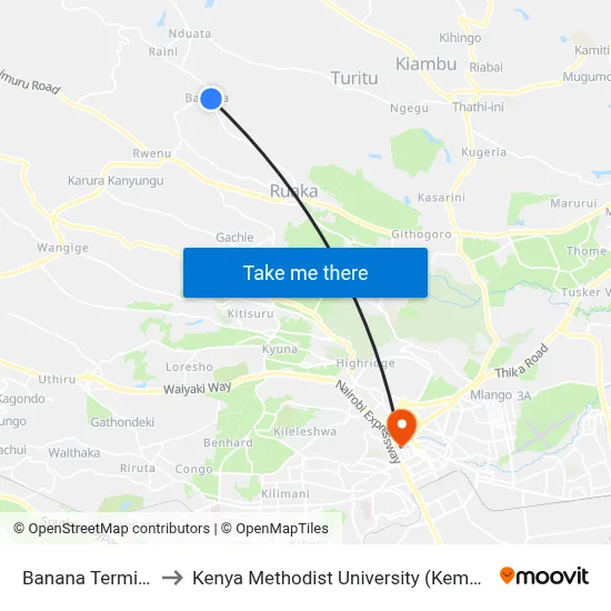 Banana Terminus to Kenya Methodist University (Kemu Hub) map