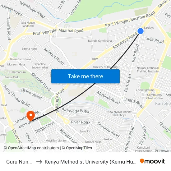 Guru Nanak to Kenya Methodist University (Kemu Hub) map