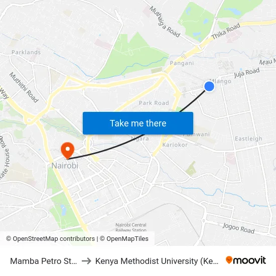 Mamba Petro Station to Kenya Methodist University (Kemu Hub) map