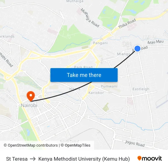 St Teresa to Kenya Methodist University (Kemu Hub) map