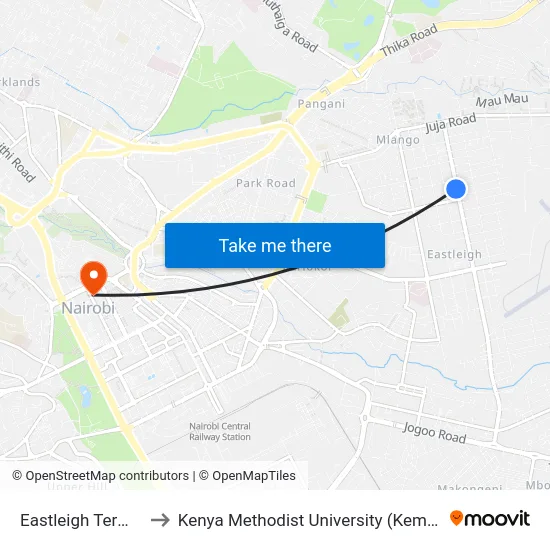 Eastleigh Terminal to Kenya Methodist University (Kemu Hub) map