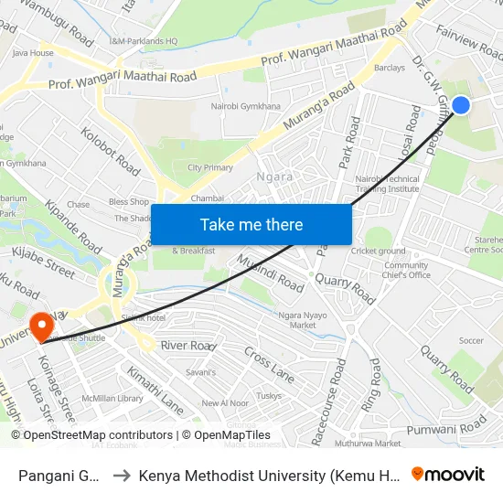 Pangani Gals to Kenya Methodist University (Kemu Hub) map