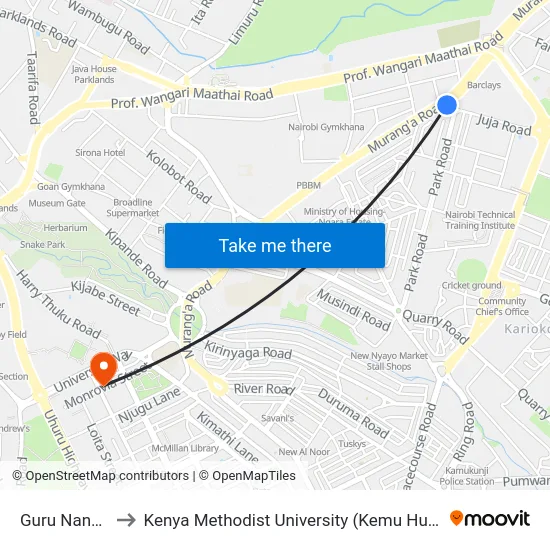 Guru Nanak to Kenya Methodist University (Kemu Hub) map