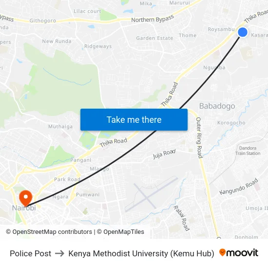 Police Post to Kenya Methodist University (Kemu Hub) map