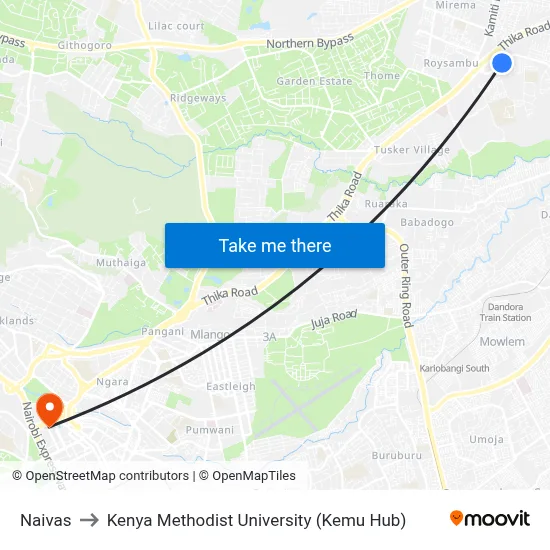 Naivas to Kenya Methodist University (Kemu Hub) map