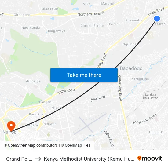 Grand Point to Kenya Methodist University (Kemu Hub) map