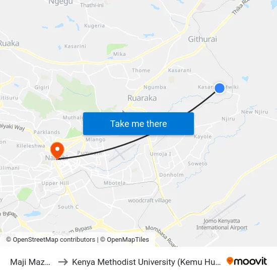 Maji Mazuri to Kenya Methodist University (Kemu Hub) map