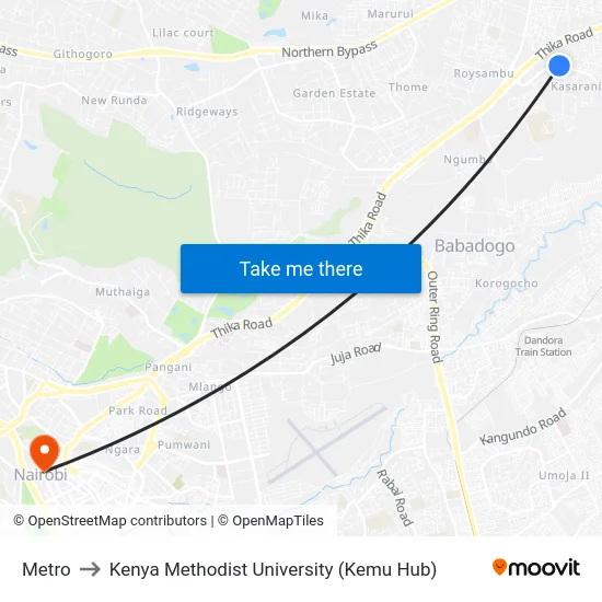 Metro to Kenya Methodist University (Kemu Hub) map