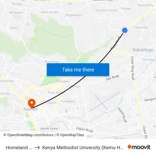 Homeland In to Kenya Methodist University (Kemu Hub) map
