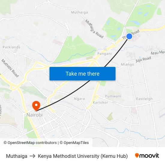 Muthaiga to Kenya Methodist University (Kemu Hub) map