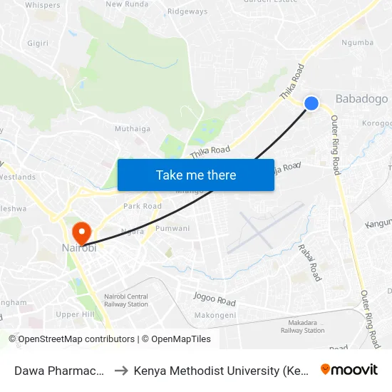 Dawa Pharmacutical to Kenya Methodist University (Kemu Hub) map