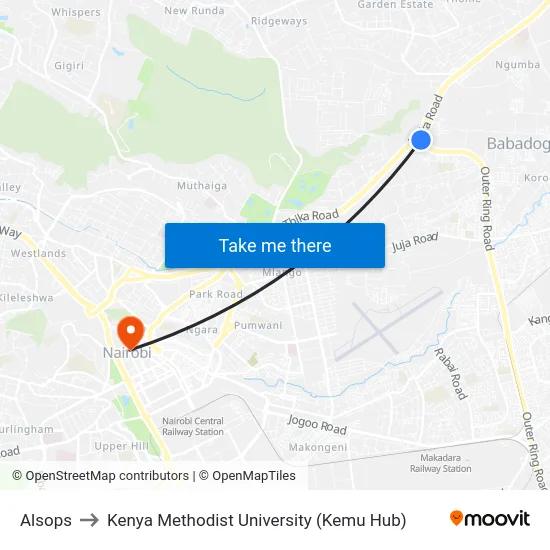 Alsops to Kenya Methodist University (Kemu Hub) map