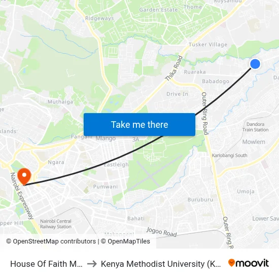 House Of Faith Ministry to Kenya Methodist University (Kemu Hub) map