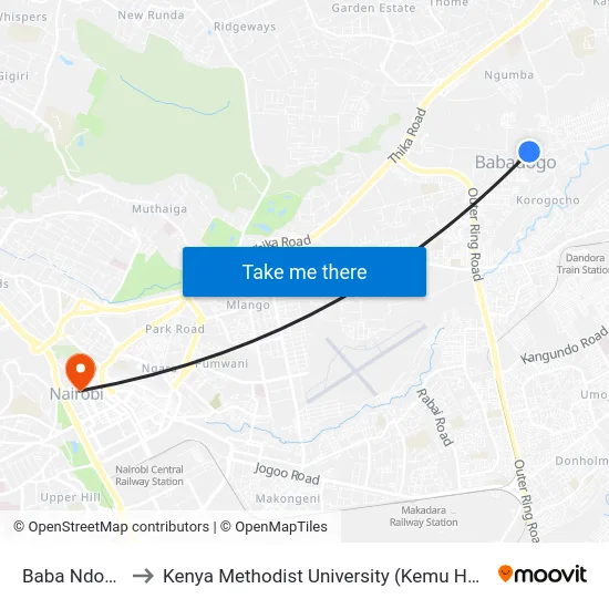 Baba Ndogo to Kenya Methodist University (Kemu Hub) map