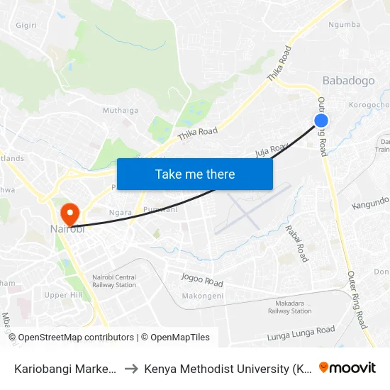 Kariobangi Market Stage to Kenya Methodist University (Kemu Hub) map