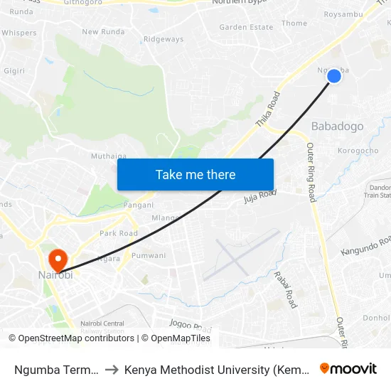 Ngumba Terminal to Kenya Methodist University (Kemu Hub) map