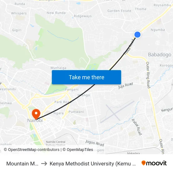 Mountain Mall to Kenya Methodist University (Kemu Hub) map