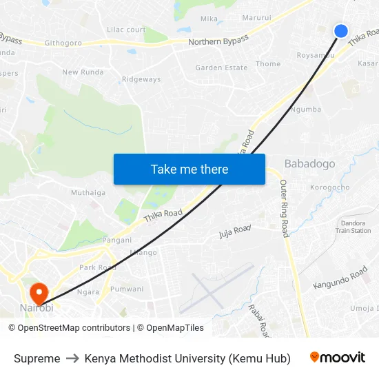 Supreme to Kenya Methodist University (Kemu Hub) map