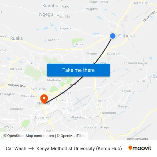 Car Wash to Kenya Methodist University (Kemu Hub) map
