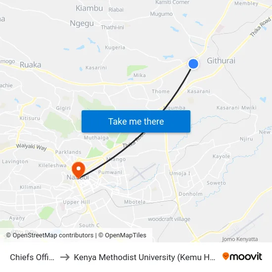 Chiefs Office to Kenya Methodist University (Kemu Hub) map