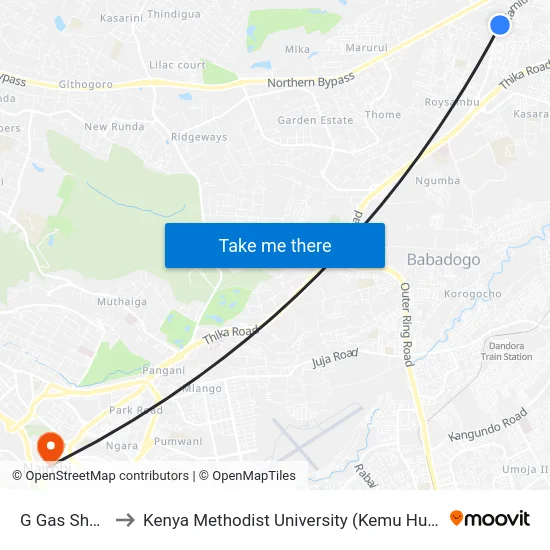 G Gas Shop to Kenya Methodist University (Kemu Hub) map