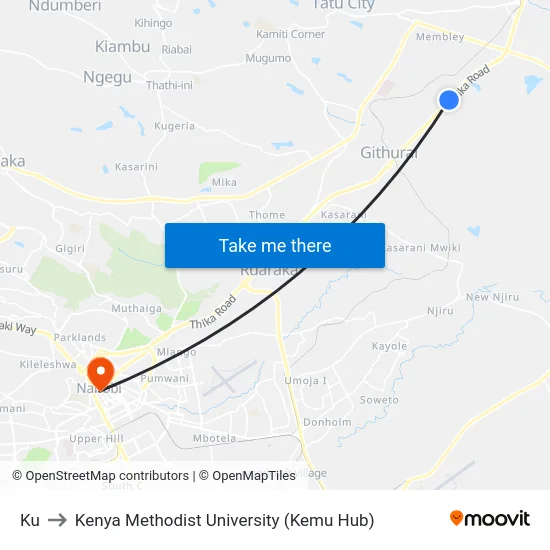 Ku to Kenya Methodist University (Kemu Hub) map