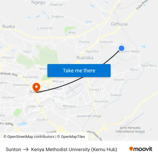 Sunton to Kenya Methodist University (Kemu Hub) map