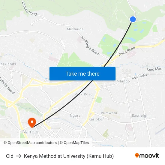 Cid to Kenya Methodist University (Kemu Hub) map
