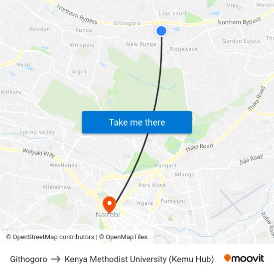 Githogoro to Kenya Methodist University (Kemu Hub) map