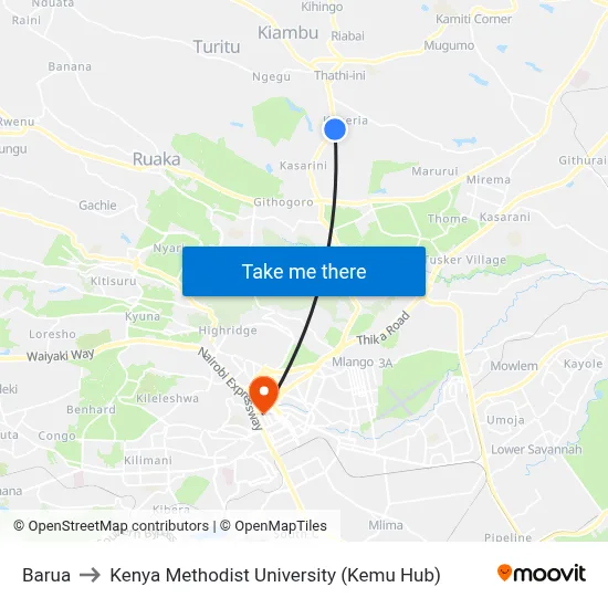 Barua to Kenya Methodist University (Kemu Hub) map