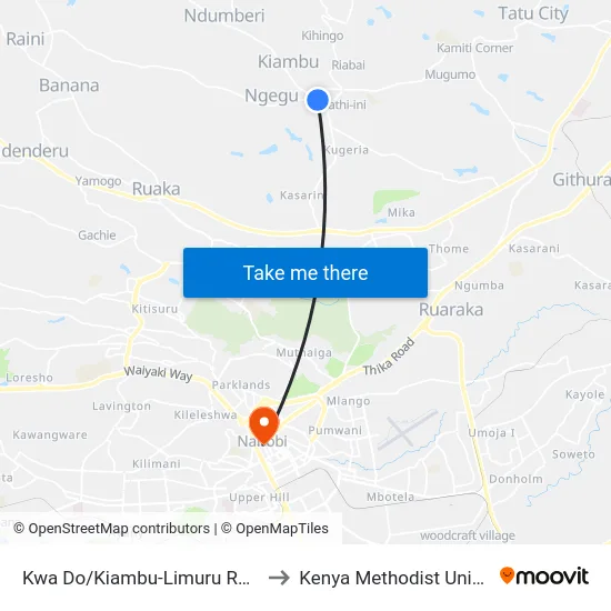 Kwa Do/Kiambu-Limuru Road Junction/Red Nova to Kenya Methodist University (Kemu Hub) map