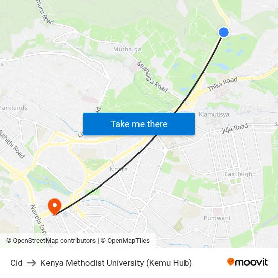 Cid to Kenya Methodist University (Kemu Hub) map