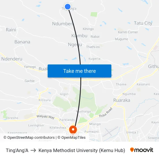 Ting'Ang'A to Kenya Methodist University (Kemu Hub) map