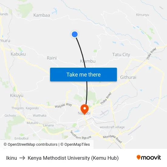 Ikinu to Kenya Methodist University (Kemu Hub) map
