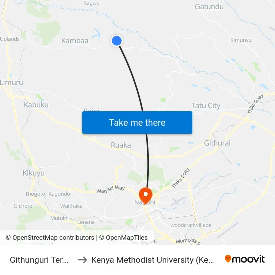 Githunguri Terminal to Kenya Methodist University (Kemu Hub) map