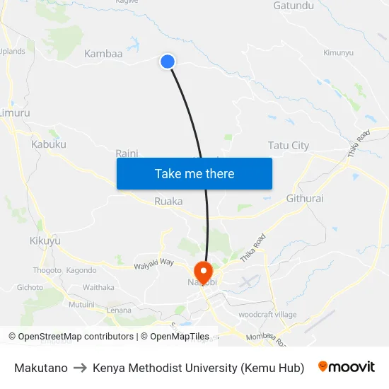Makutano to Kenya Methodist University (Kemu Hub) map
