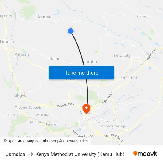 Jamaica to Kenya Methodist University (Kemu Hub) map