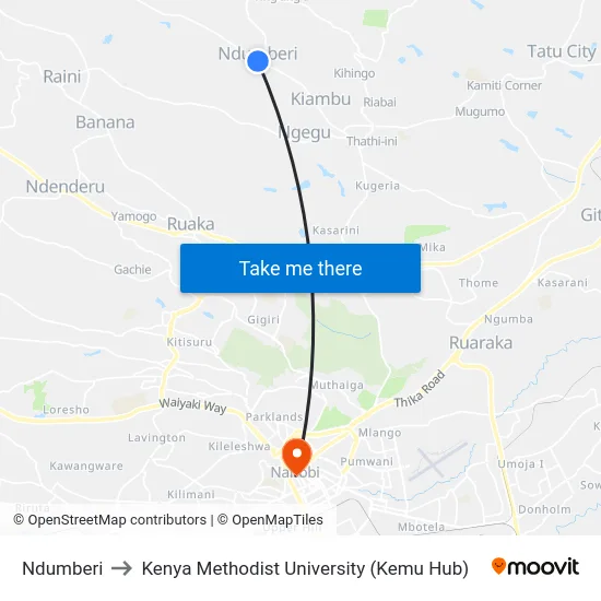 Ndumberi to Kenya Methodist University (Kemu Hub) map
